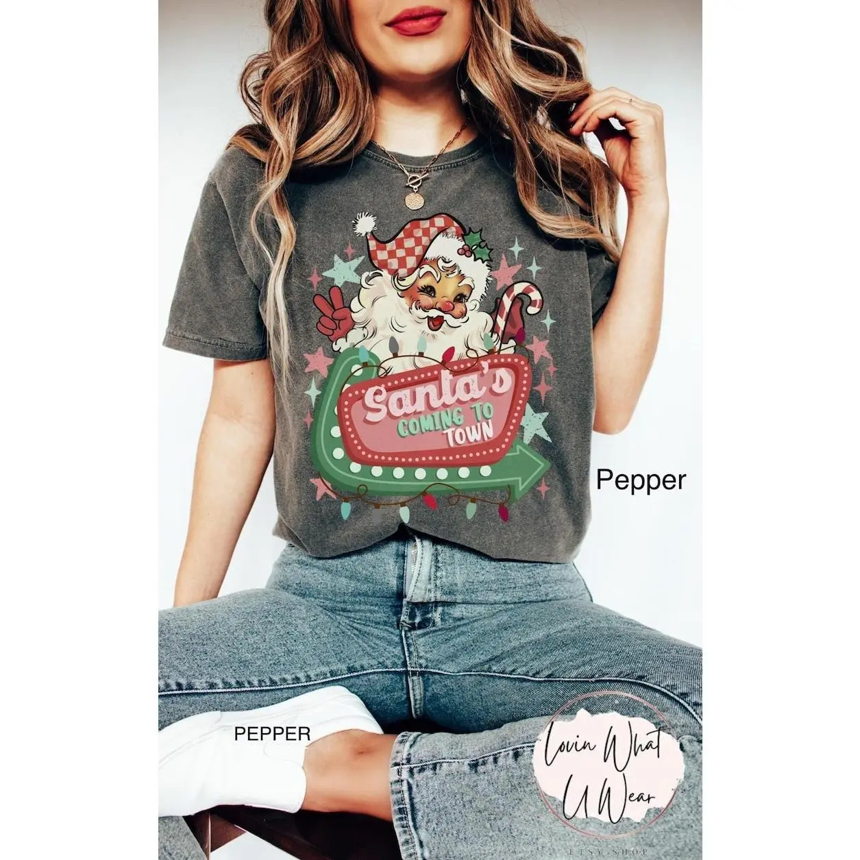 Comfort Colors Retro Santa's Coming To Town Shirt, Vintage Christmas T-Shirt, Festive Holiday TShirt, Santa Claus Family Santa Xmas Graphic Tees