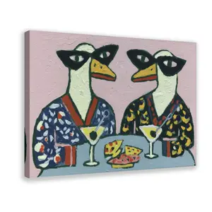 Funny Ducks with Sunglasses Canvas Wall Art - Retro Animal Print, Ideal for Living Room, Bar Cocktail Party Home Decor