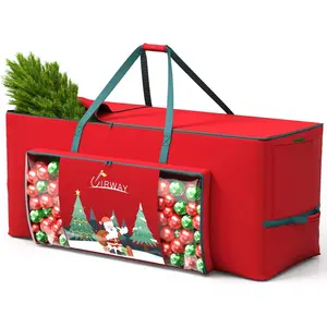 Christmas Tree Storage Bag- Fit for 7.5ft Artificial Trees, 600D Oxford Christmas Tree Bag with Transparent Pouch & Side Pocket, Extra Large Tree Bags with Sturdy Handles & Dual Zipper, Red