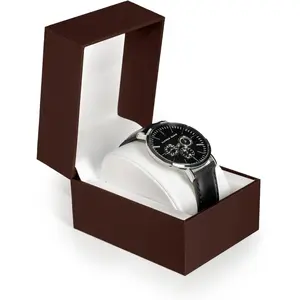 Brown Watch  Box with Pillow - Single Watch case Storage Box PU Wristwatch Display Case Organizer for men and women for Christmas, Birthdays, Anniversary (Brown)