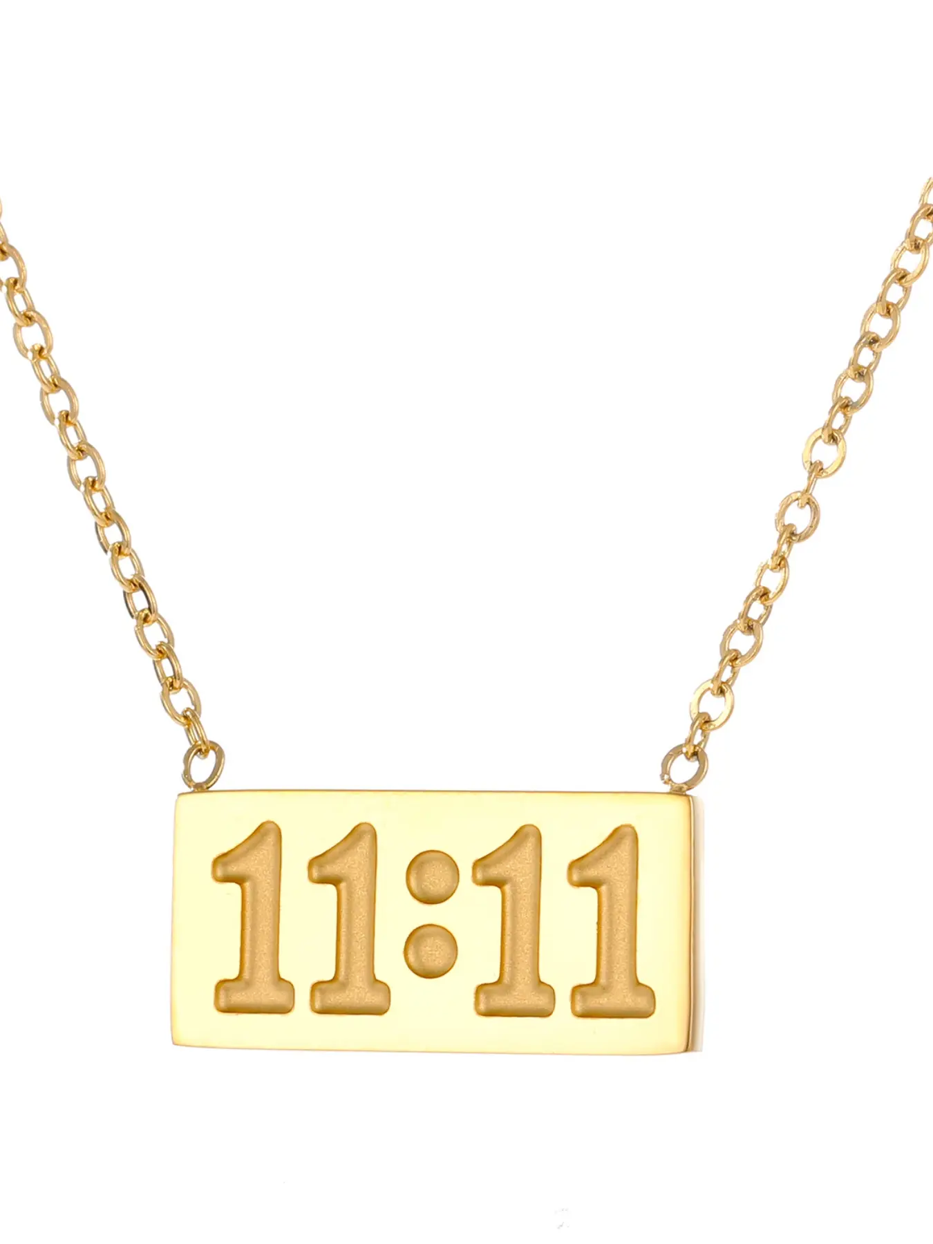 18K Gold Plated Stainless Steel 11:11 Angel Number Bar Necklace, Matte Embossed Design, Waterproof Hypoallergenic Dainty Spiritual Jewelry for Women & Teen Girls, Manifestation & Numerology Gift
