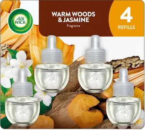 AIR WICK® Plug In Scented Oil Air Freshener Refill Pack - 4 Count Oil Refills Warm Woods & Jasmine 4 ct., Essential Oils
