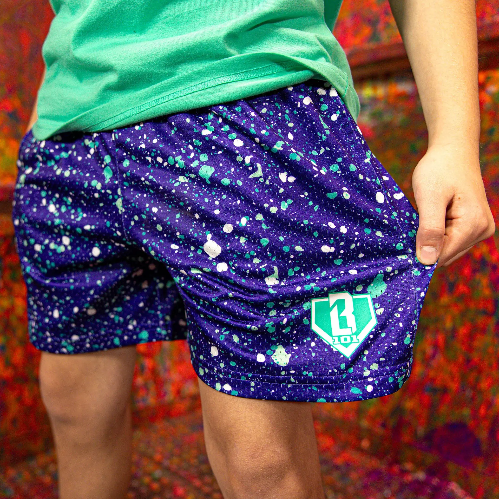 SPLATTER YOUTH SHORTS , Sporty Baseball Streetwear | Quick Dry Summer Mesh | Breathable Comfort Fit | Elastic Waistband