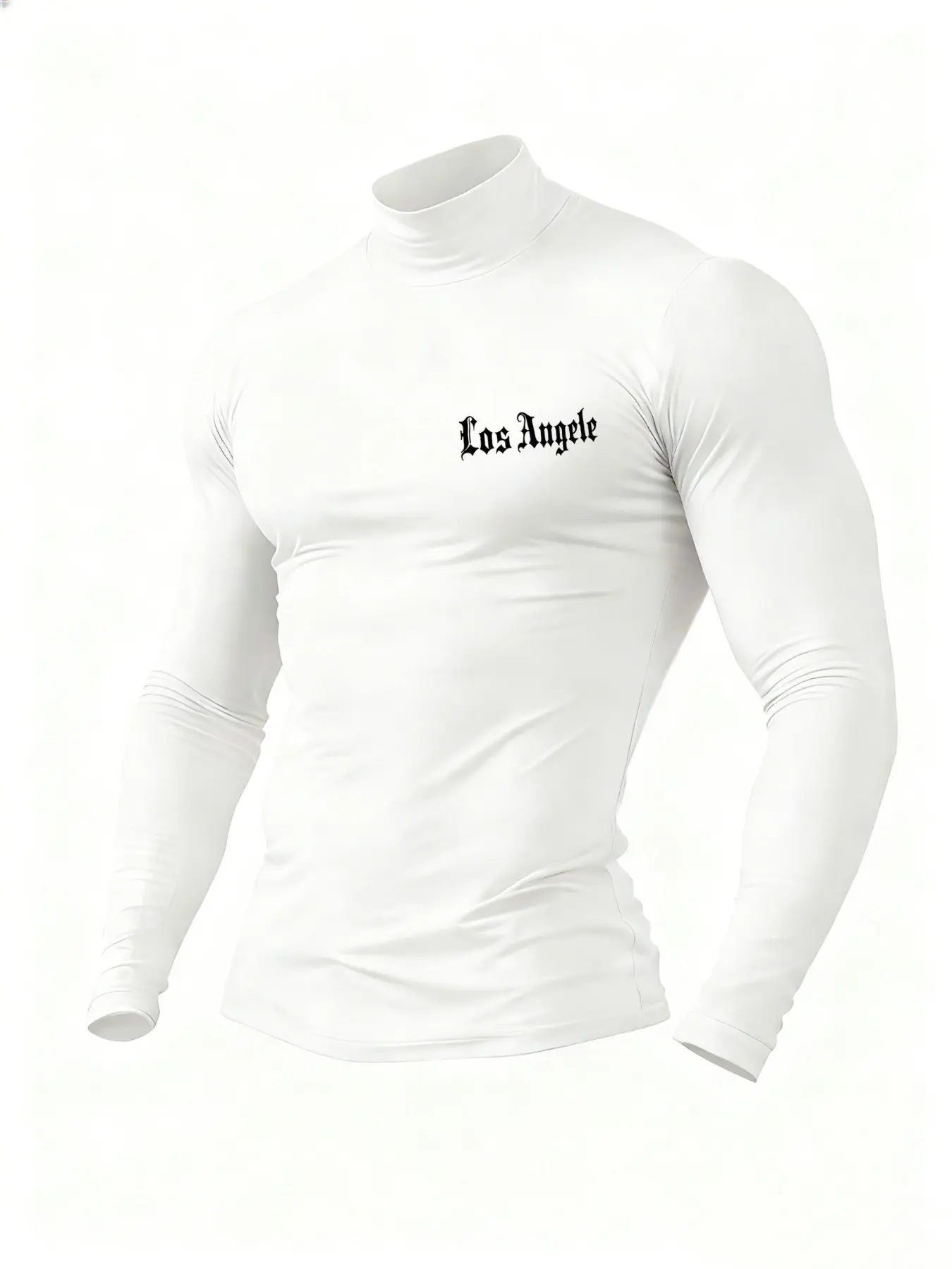 Men's High Neck Knitted Turtleneck Letter Print Thermal Slim Fit Long Sleeve Casual Top, Comfortable Daily Wear, Spring & Fall Fashion