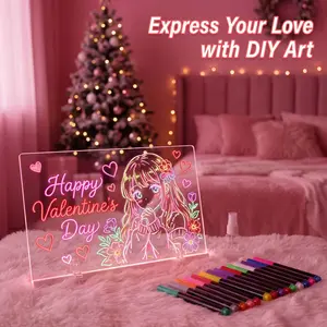 LED Note Board with 12 Color Markers, 7 Light Themes & Remote Control, Scratch-Resistant Acrylic Dry Erase Board, Doodle Glow Drawing Tablet for Kids, Artists, Home Office, & Creative Gift