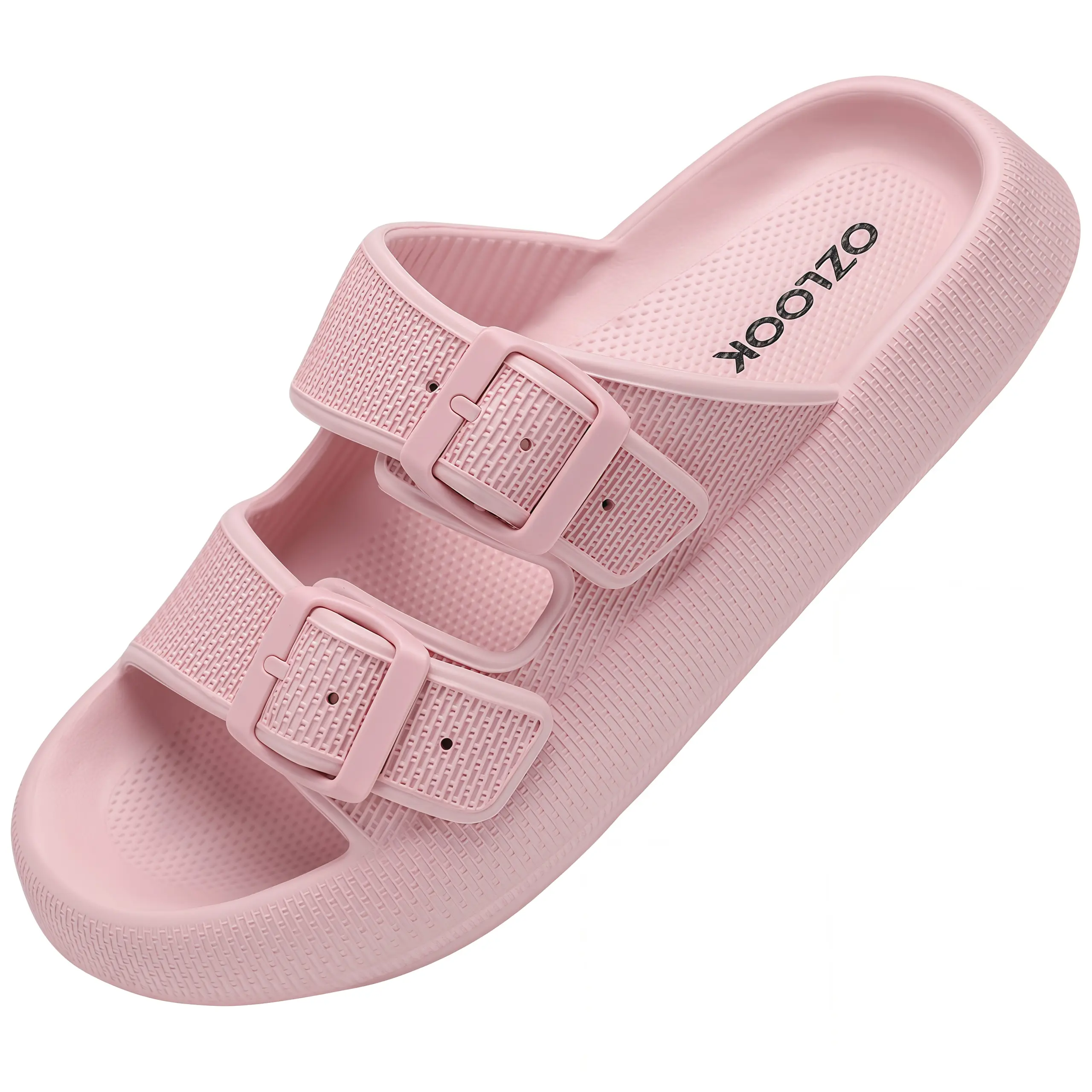 Solid Double Strap Slides for Women and Men, Plus Size Cozy Home Slippers, Pillow Cushioned Thick-Sole Adjustable Shoes, Bathroom Footwear, Shoes For Women, Slippers, Adjustable Straps Women's Fashion Slippers Pink Girl Walking Shoes