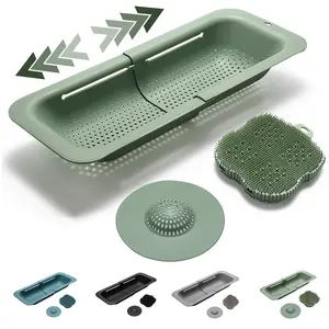 KV Kitchen Tools - BPA Free Colander Set, Expandable Sink Colander Basket, Over the Sink strainer, Silicone sponge, Extendable Collapsible colander, Kitchen essentials,14.5"-19.5"L x 7.9"W x 2.75"H Pasta Utensils
