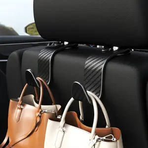 4-Pack Car Headrest Hooks Vehicle Storage Organizer for Purses Handbags Groceries Coats –Holds 55lbs 360° Rotating Simple Design Black Checkered