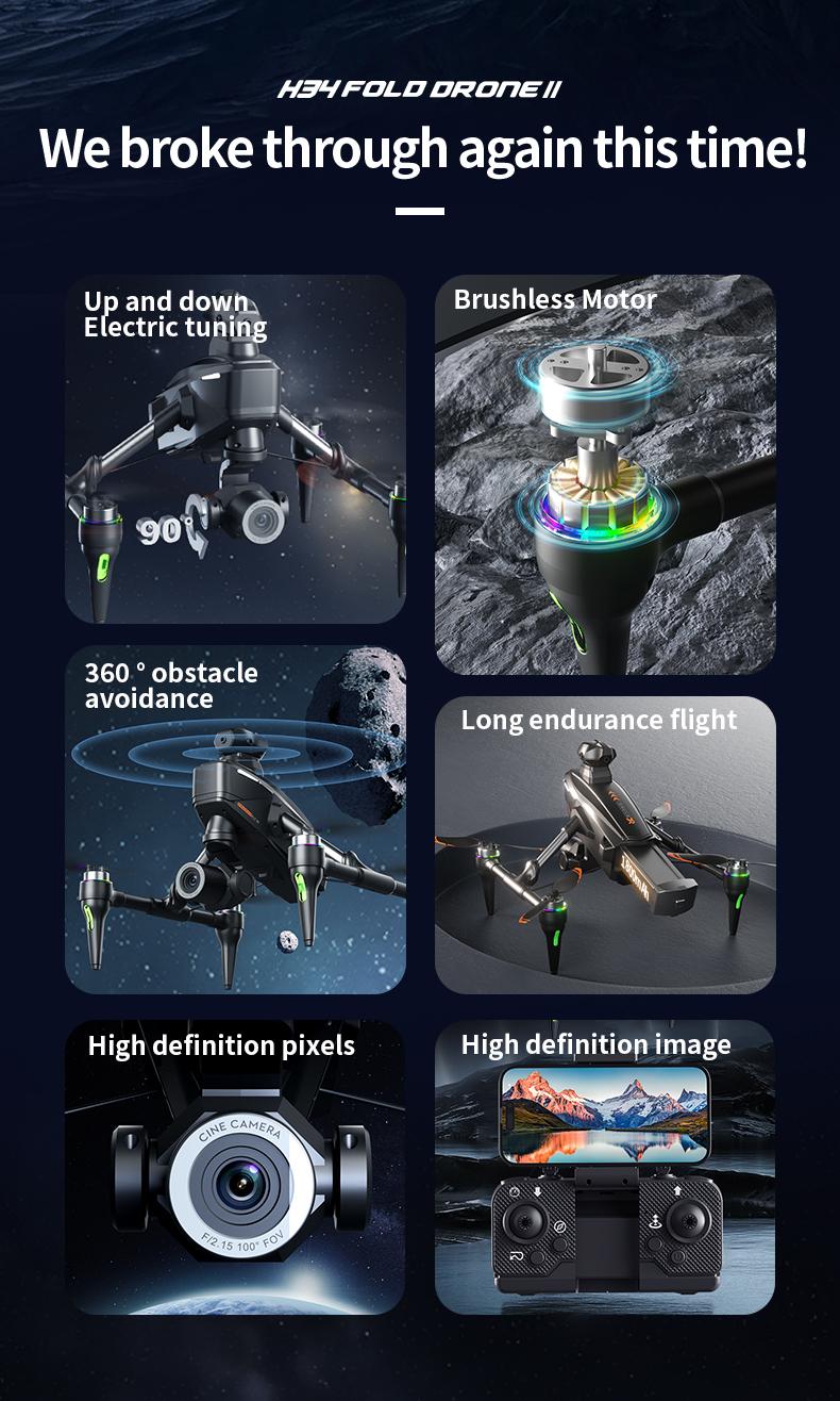 4K HD Camera Device for Adults Beginners, 4-Way 360° Obstacle Avoidance Brushless Motor, Electric Dual Lens, Foldable RC Flying Camera with 13 Mins Flight Time, Portable Aerial Photography Gear