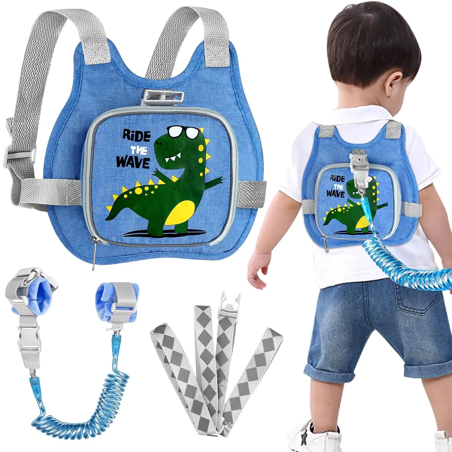 KF5-LWL029    Toddler Harness Leash, Cute Deer Kids Harness + Anti Lost Wrist Link, Collapsible Child Leash for Outdoor Travel, Portable Baby Walking Harness Protector Wristband Strap for Baby Girls