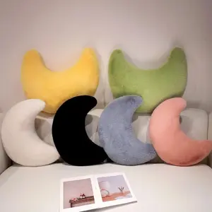 Mink Fur Moon Plush Pillow Sleeping Companion Plushie Soft Cute Face Seat Cushion Back Support Home Decoration Gift