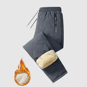 Winter sports and leisure long pants, men's fleece-lined thick warm winter trousers, straight-leg casual pants with drawstring waistband and zippered pockets, suitable for daily home wear, outdoor snow, skiing, and cycling pants, warm leg protectors, thic