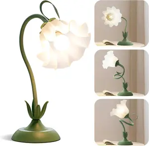 Cute Flower Table Lamp - 3-Color Temperature LED Bulb, Retro Bedside Reading Lamp with Soft Light, Ideal for Bedroom & Living Room Home Decorative