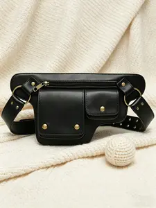 Unisex Black Leather Convertible Hip Bag, Multi-Purpose Crossbody/Waist/Thigh Pack, Stylish Utility Pouch for Men & Women, Daily Wear & Shopping