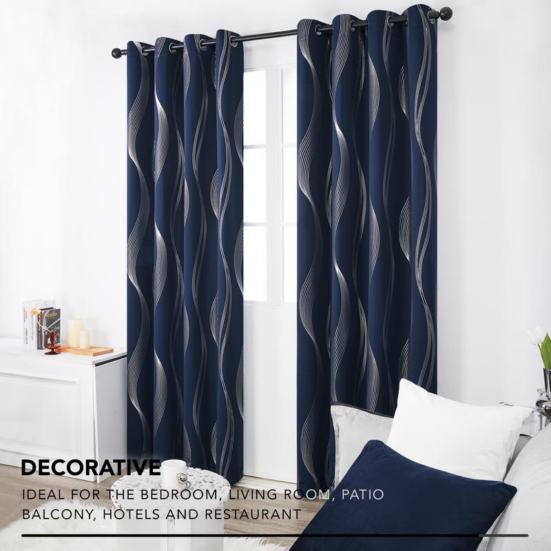 Blackout Curtains 2 panels, Deconovo Room Darkening Sliver Foil Print Wave Stripe Thermal Insulated Window Curtains for Living Room curtain Blackout Curtains 2 panels, Deconovo Room Darkening Sliver Foil Print Wave Stripe Thermal Insulated Window Curtains for Living Room curtain