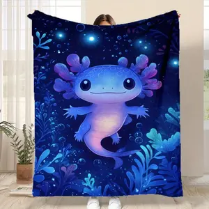 Cute Axolotl Pattern Flannel Blanket Multiple Sizes Soft Warm Cozy for Sofa Bed Office Travel Adults Kids Perfect Gift