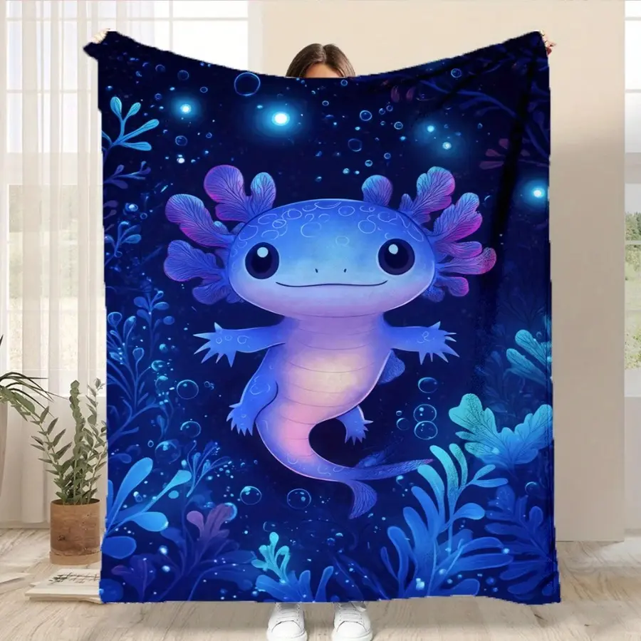 Cute Axolotl Pattern Flannel Throw Blanket, Multiple Sizes, Soft Warm Cozy, for Sofa Bed, Ideal for Adults, Perfect Gift