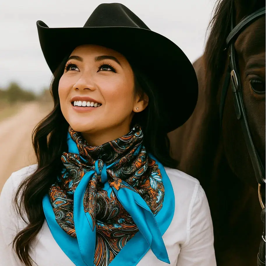 Blue Floral Wild Rag - Western Scarf
