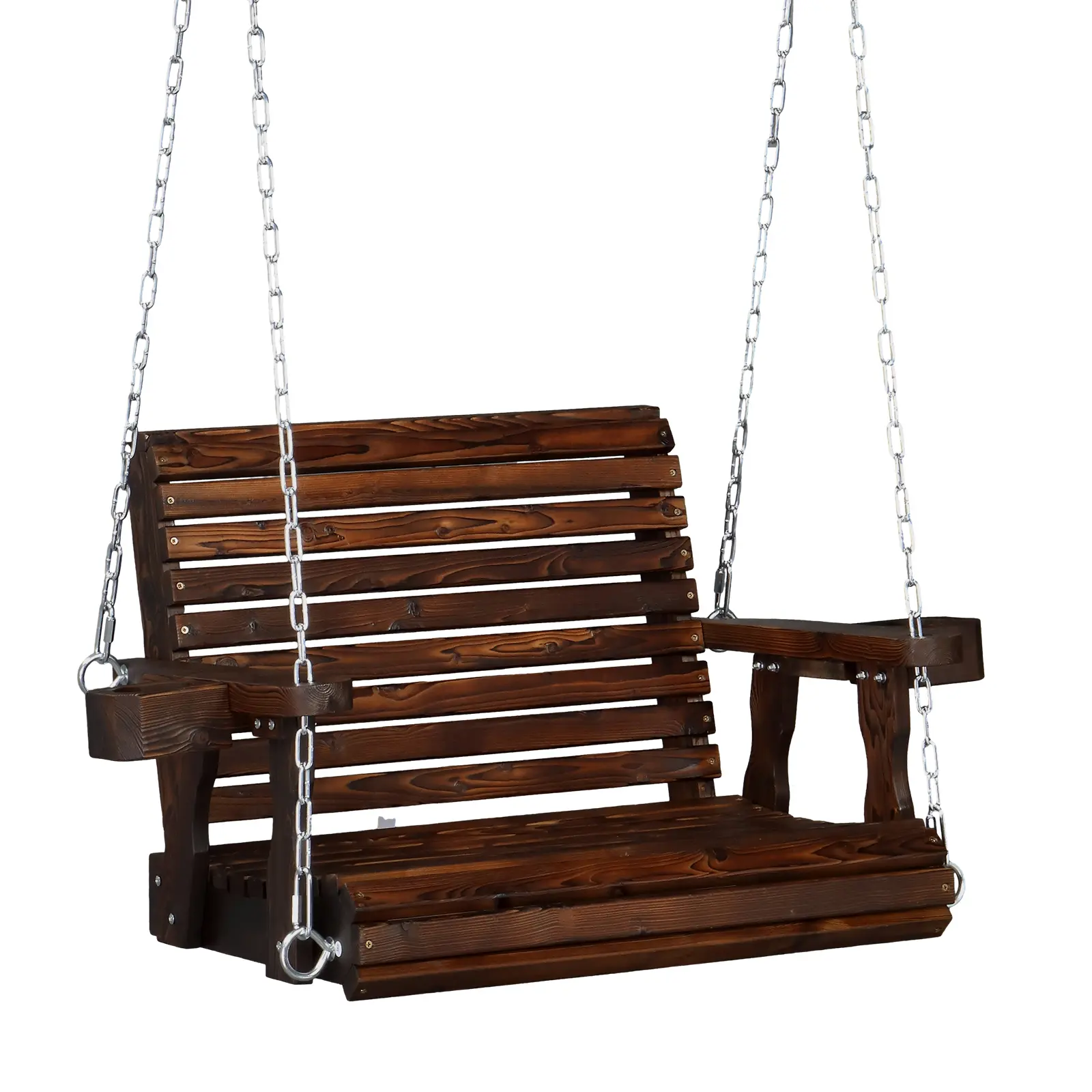 Heavy Duty 440 LBS 1-Person Wooden Patio Porch Swing with Deeper Seat & Higher Backrest & Extra Cup Holder for Adults & Kids, Outdoor Single Porch Swing for Porch, Yard, Balcony, Tree (Rustic)