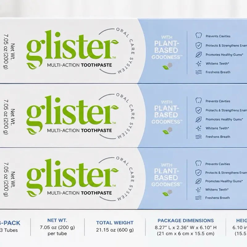Glister Multi-Action Toothpaste with Plant-Based Goodness – 3 Pack, 7.05 oz (200g) Each