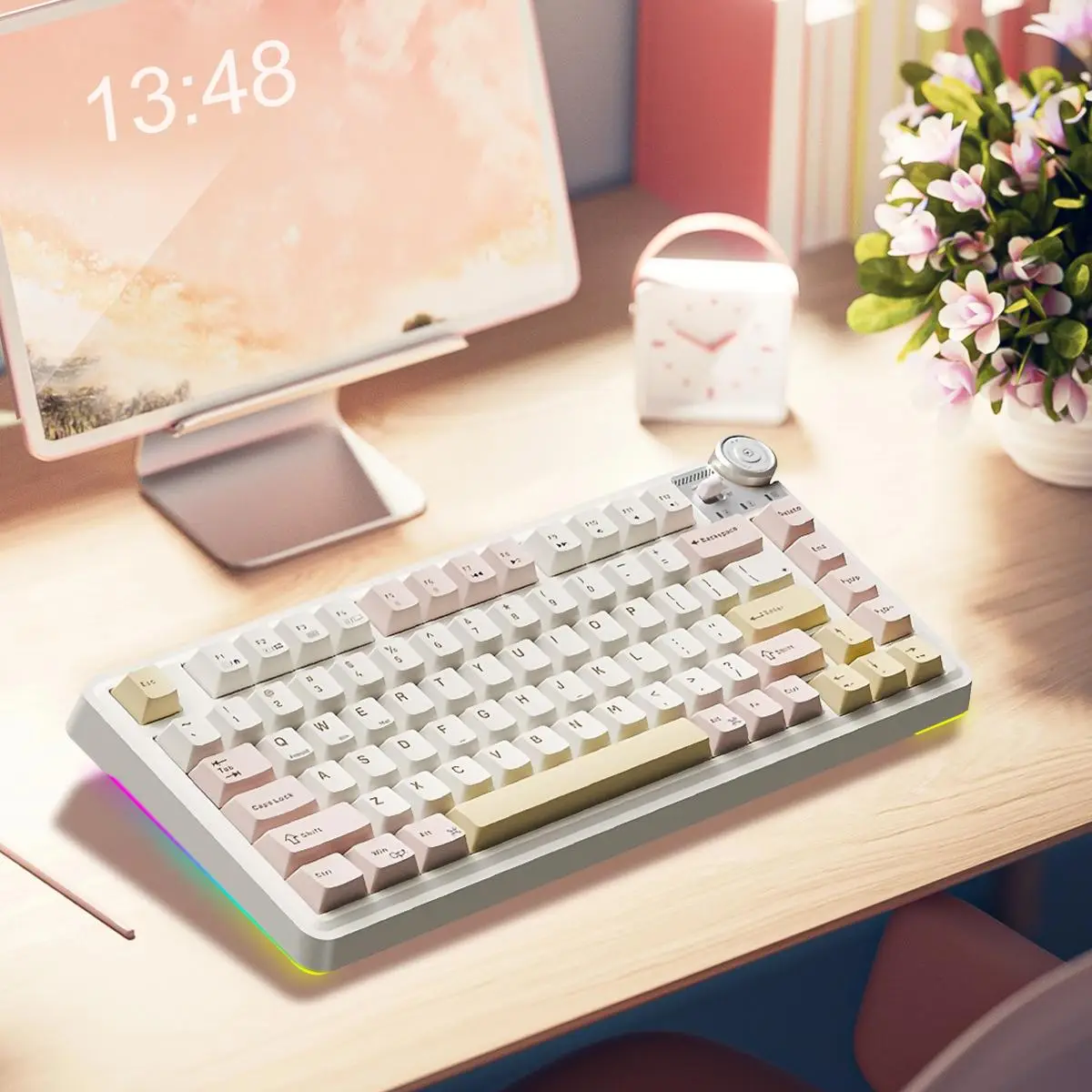 MK75 Wireless Keyboard, 81 Key Gasket Structure Keyboard with RGB Backlight, Universal USB Rechargeable Ergonomic Keyboard for Tablet & Laptop, Lighte