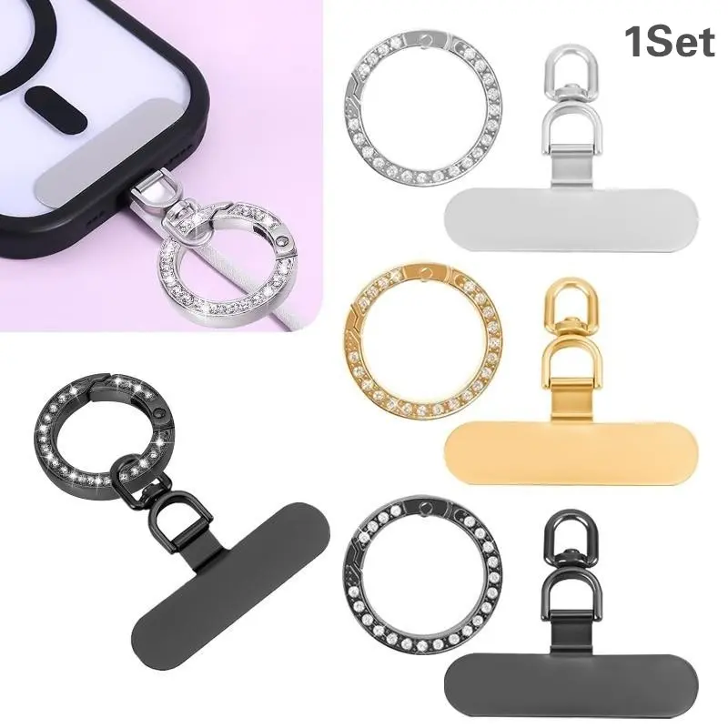 360° Rotating Stainless Steel Phone Lanyard Connector, Ultra-Thin Metal Patch, Rhinestone Spring Clip + Metal Patch Combo, Essential Phone Accessory for Cell Phone Charms & Phone Strap, Cell Phone Accessories
