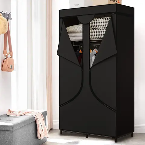 SUOERNUO Portable Closet - 34.6in Stand Alone Organizer Wardrobe, 17.7" Wide Closet Organizer Storage, Zipper Dustproof Cover, Waterproof Non-Woven Fabric, Bump-Resistant Metal Tube Frame, Sturdy Base, Modular Assembly for Bedroom