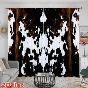 2D Flat 2Pcs Cow Print Curtains Panels, Rustic Farmhouse Animal Skin Pattern Window Drapes, Rod Pocket Blackout Thermal Insulated Decor for Living Room Bedroom Dining Home Privacy Protection