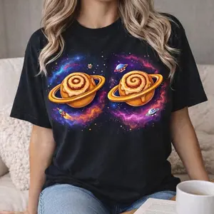 Cinnamon Roll Planet Graphic T-Shirt, Retro Swirl Space Hoodie