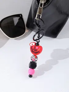 Aesthetic Bag Charm for Backpack - Silicone Beaded Keychain for Women - Nurse Appreciation Gift - Inspirational Wristlet Bangle - Cute Hearts & Balloon Dog Accessory