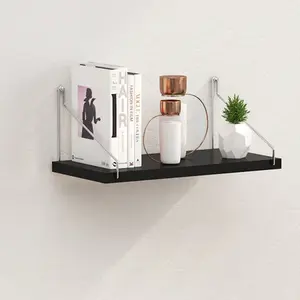 1pc Wall Mounted Shelf with Hooks, No Drilling Wooden Board Rack, Bedroom Living Room Bathroom Kitchen Storage Organizer