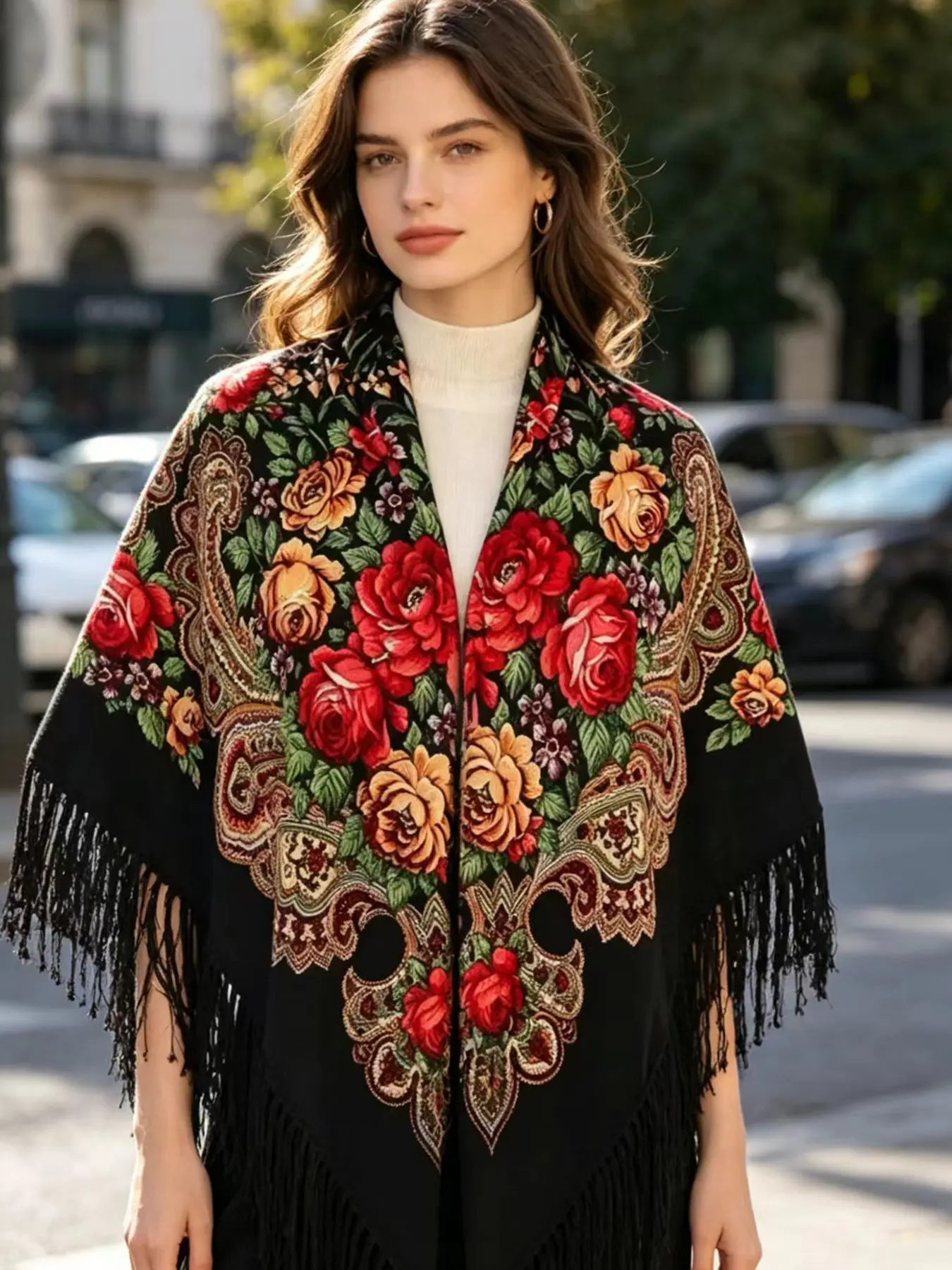 New Fashion Spring/summer Women Floral Printing Large Shawl, Beach Silk Boho Style Scarf, Long Wraps, Sunscreen Hijab, Floral Headscarf, Elegant Loose-Fitting