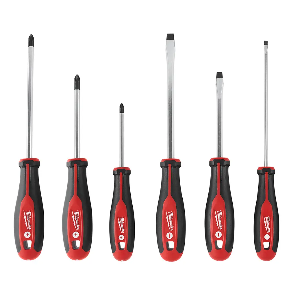 Milwaukee Electric Tool 239706 Black & Red Screwdriver Set - Pack of 6, Flat-Head Screwdriver Sets Component for Hand Tool Tasks, Tools