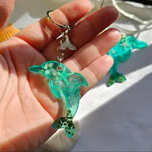 Dolphin Keychain - Green and Teal Color Design with Charm