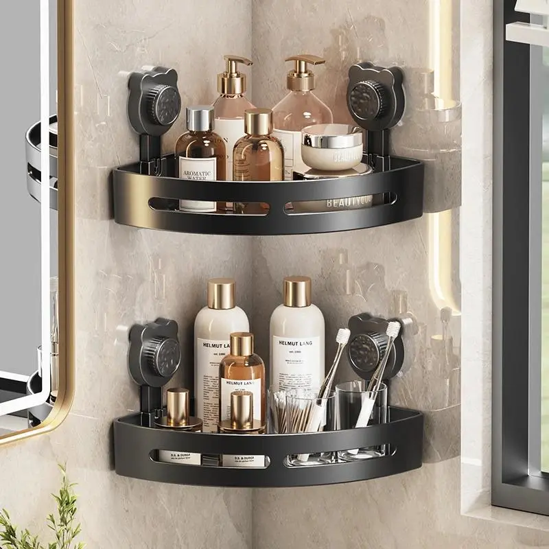 Waterproof Modern ABS Plastic Wall Mount Triangle Corner Storage Shelf - Strong Suction Cups, No-Drill Install, Multiple-Use Shower Org for Bathroom, Kitchen Sink, Toilet Vanity Counter Corner