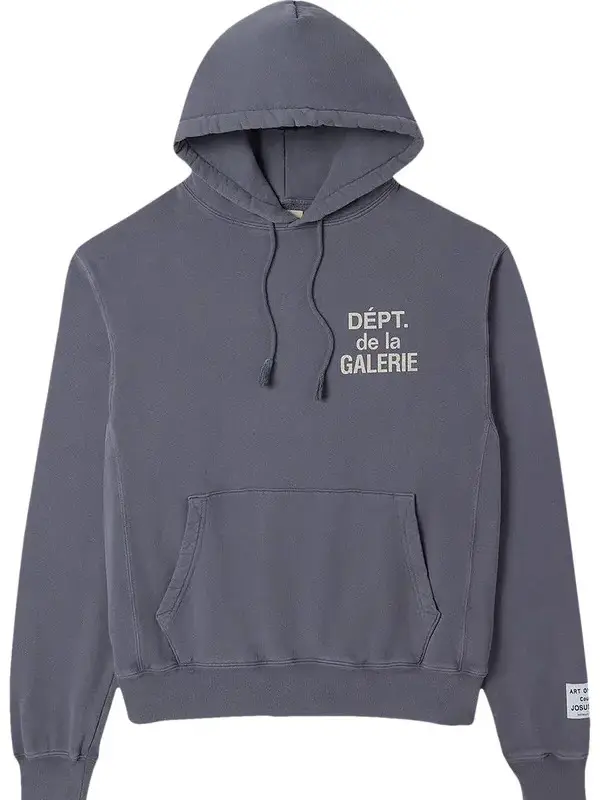 Gallery Dept. French Logo Vintage Hoodie – Vintage Washed Navy Hip Hop Y2K Streetwear Sweatshirt, Retro Graphic Pullover Hoodie for Men Women, Casual Everyday Fashion, Fall Winter Outfit, Gift