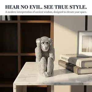 Crystal-Studded Monkey Resin Decor, Silver Finish Wise Monkey Sculpture, Luxury Living Room Ornament, Handcrafted Primate Statue, Housewarming Gift