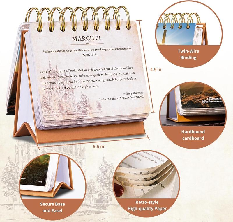 2025 Desk Calendar - Daily Bible Quotes - 4.9" x 4.5" - Undated - 366 Days of Inspiration