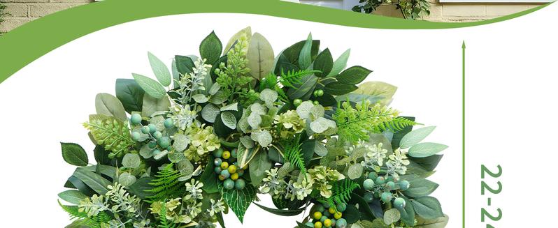 24 Inch Green Wreath for Front Door - Artificial Greenery Wreath with Berries, Indoor Outdoor All Season Year Eucalyptus Wreath for Farmhouse Home Decor, Spring Summer Fall Winter 24 Inch Green Wreath for Front Door - Artificial Greenery Wreath with Berries, Indoor Outdoor All Season Year Eucalyptus Wreath for Farmhouse Home Decor, Spring Summer Fall Winter