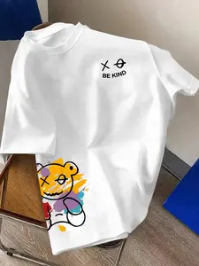 Men's Street Style Graffiti Bear Print Short Sleeve T-Shirt, Soft Breathable Fabric, Casual Summer, Perfect for Commuting and Coffee Dates