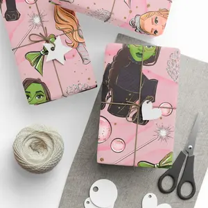 Wicked Wrapping Paper, Glinda Elphaba Witches Christmas Birthday Gift Wrap Of Oz Pastel Pink Bows Tiara Bubbles Magic Wand