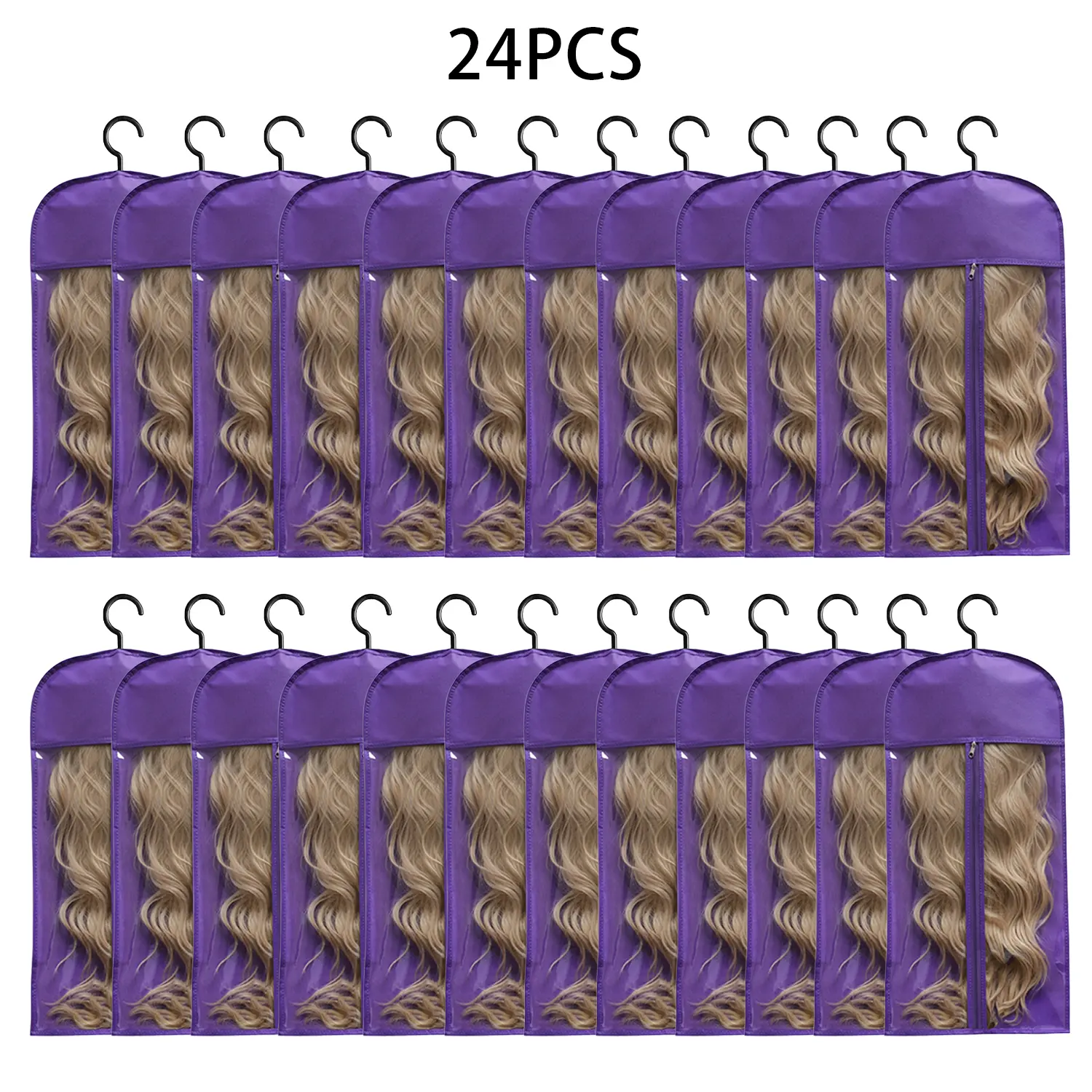 Hanging Wig Storage Bags with Hangers, 12/24 Pack Dustproof & Lightweight Organizer with Transparent Window for Travel & Closet Storage