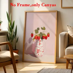 Wall Decorative Painting, Vintage Poster, Polka Dot Vase Art Print, Sweet Strawberry Canvas, Bedroom Corridor Decoration, Gift