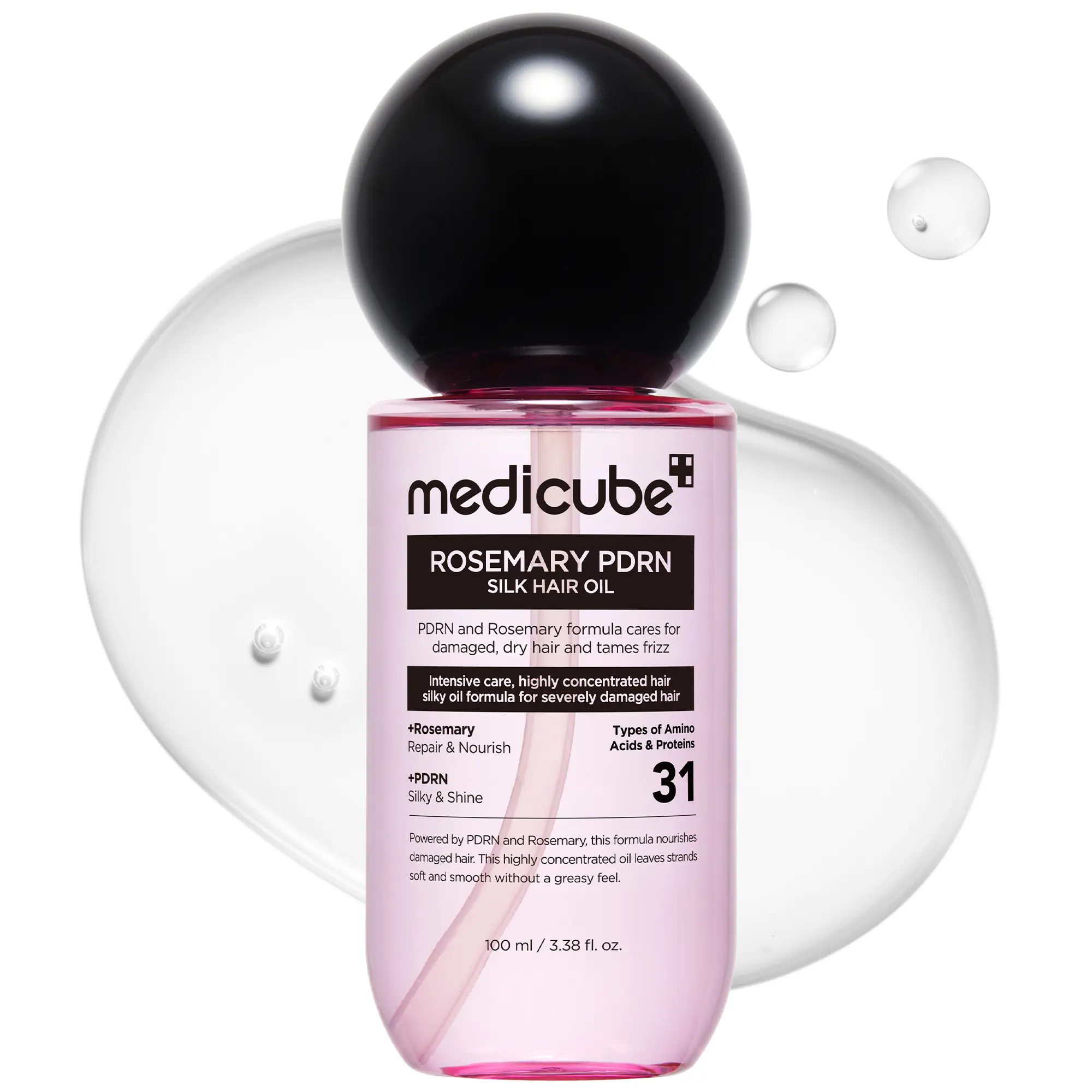 [NEW][medicube] Rosemary PDRN Silk Hair Oil | Lightweight Glass Oil | Intensive Damage Care & Frizz Control | Heat Protection, Bergamot Musk Fragrance, Korean Hair Care