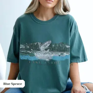 Comfort Colors Vintage Lake Tahoe Fish Tee, Tshirt, Oversized Lake Shirt, Vacation Aesthetic, Outdoor Lover Gift, Distressed Graphic Tee