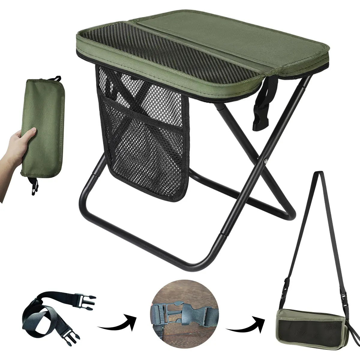 Outdoor Camping Hiking Fishing BBQ Chair - 1.5 lbs Ultra Light Large Folding Portable Chair, 500lbs Max Load with Shoulder Strap & Velcro Pockets, Top Holiday Gifts