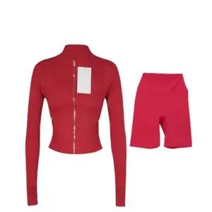 Women's Full-Zip Fitness Sets - Breathable Sportswear for Yoga, Running with logo