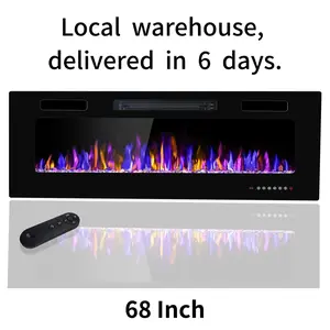 68" Electric Fireplace in-Wall Recessed and Wall Mounted 1500W Fireplace Heater and Linear Fireplace with Timer/Multicolor Flames/Touch Screen/Remote Control