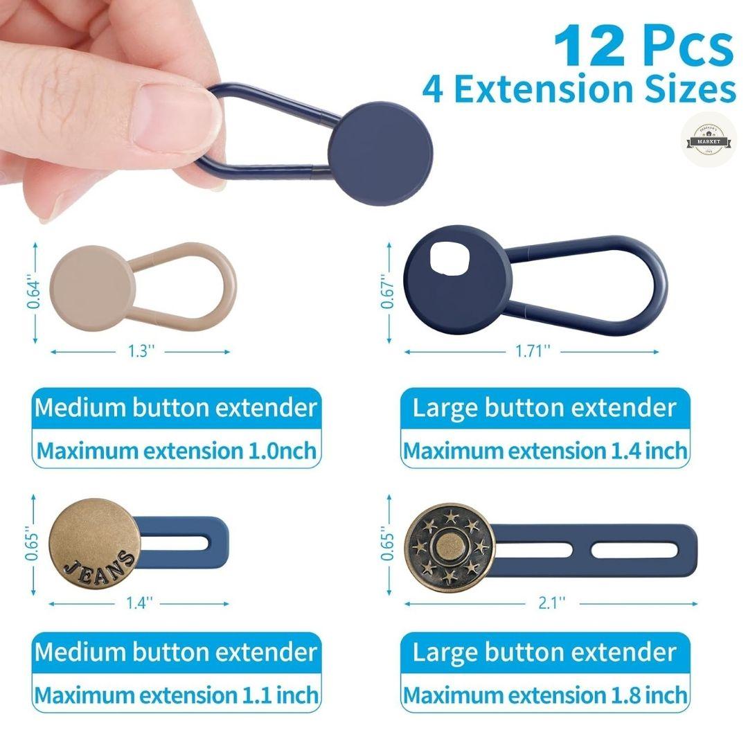 18PCS Button Extenders for Jeans, Pants Waist Button Extender for Women Men, Jeans Button Extender Stretchy Waist Extension, 6 Sizes Pants Button Waistband Extender