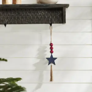 Red Bead Blue Star & Tassel Ornament